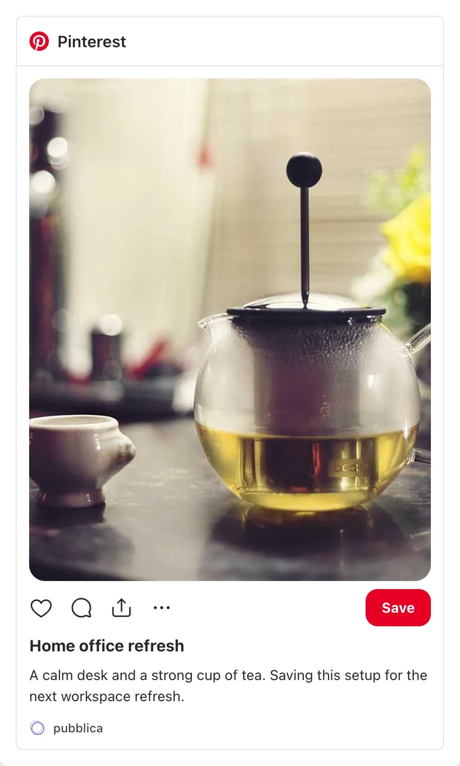 Pubblica preview of a scheduled Pinterest Pin with an image and a title