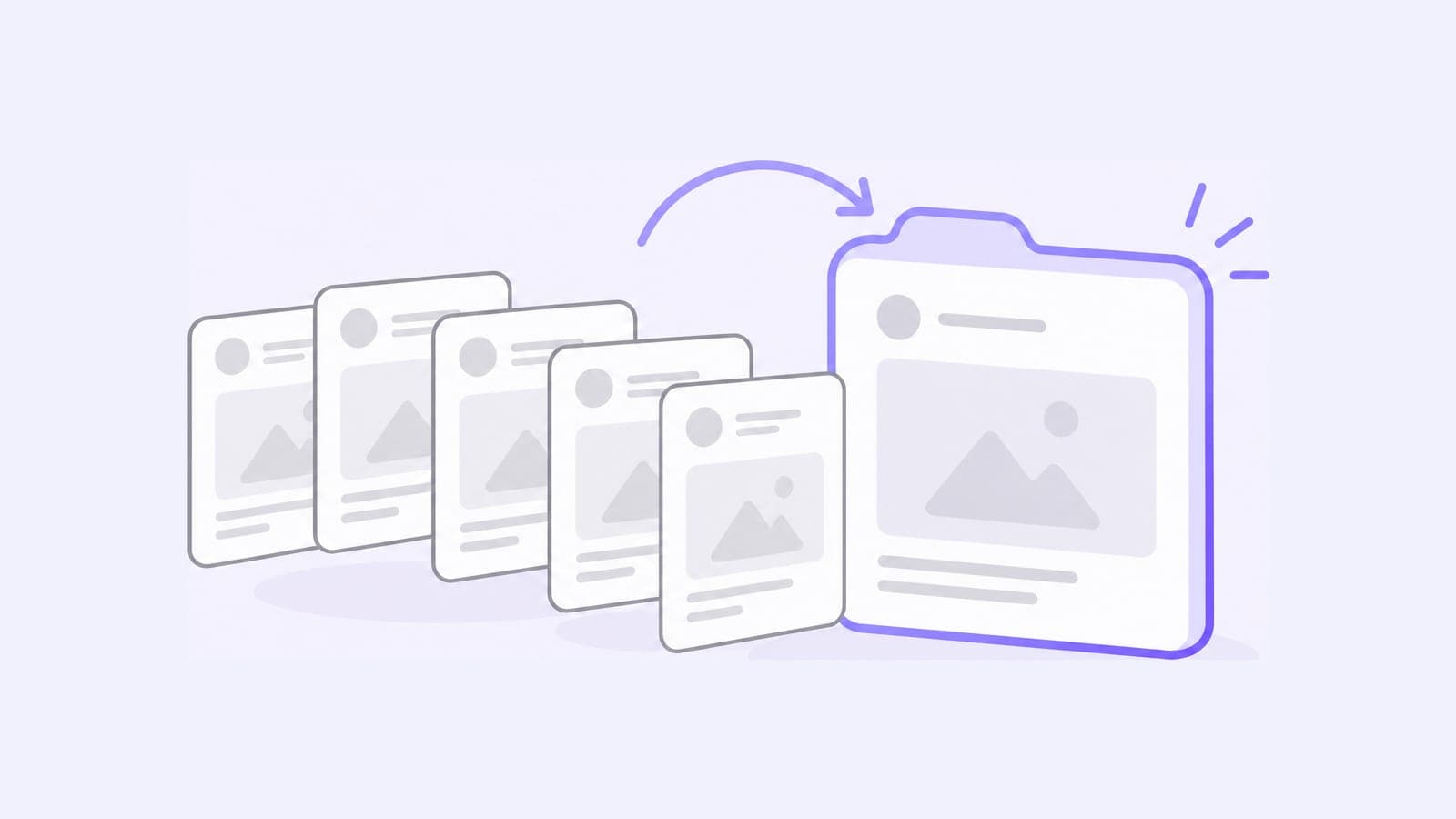 Several small identical cards lined up beside one larger card outlined in purple